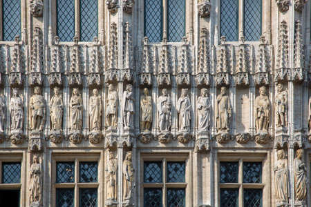Brussels, Belgium - July 04, 2018: Detail of the facade of the town hall building on the Grand Place in Brusselsのeditorial素材