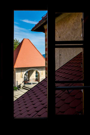 Bled, Slovenia - August 15, 2019: View from the window of the Bled Castle Museumのeditorial素材