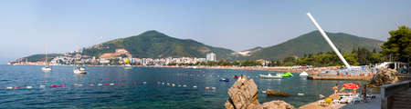 Budva, Montenegro - August 05, 2017: Panorama of the sea coast of the cityのeditorial素材