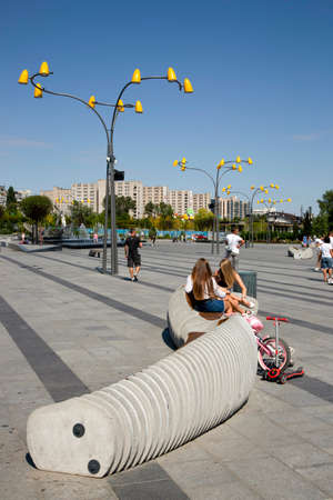 Dnepr, Ukraine - August 26, 2020: Fragment of a new recreation park on the embankment of the cityのeditorial素材