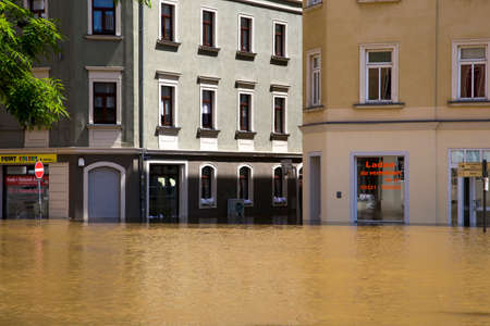 Meissen, Germany - June 05, 2013: View of a street in Meissen during the 2013 floodsのeditorial素材