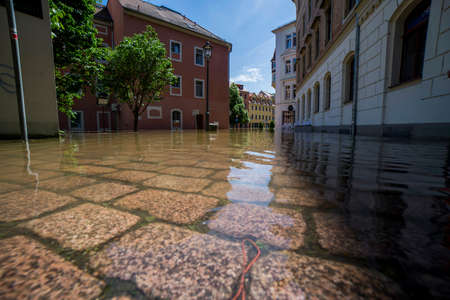 Meissen, Germany - June 05, 2013: View of a street in Meissen during the 2013 floodsのeditorial素材