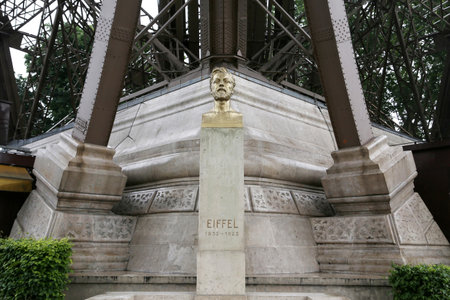 Paris, France - June 09, 2013: Bust of the architect Eiffel under the Eiffel Towerのeditorial素材