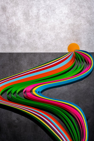 Abstract composition with a figure from colored paperの写真素材