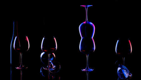 Still life with glass objects on a black backgroundの写真素材