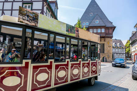 Goslar, Germany - July 08, 2018: Walking bus in the center of Goslar in Germanyのeditorial素材