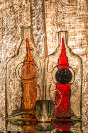 Still Life with Glass Objects and a carafe of waterの写真素材