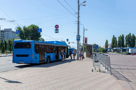 Belgorod, Russia - July 08, 2021: Bus stop on Bogdan Khmelnitsky Avenue in Belgorod