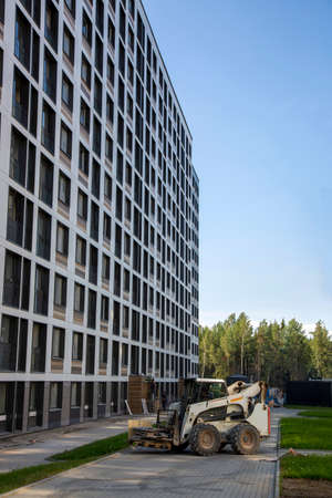 St. Petersburg, Russia - July 09, 2021: Special equipment in the courtyard of a new building under construction in St. Petersburgのeditorial素材