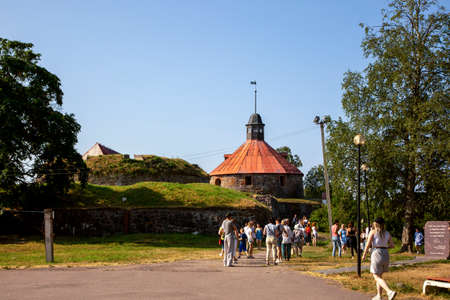 Priozersk, Russia - July 10, 2021: Tower and rampart of Korela fortress in the city of Priozersk, Leningrad region, built in XIII - XIV centuriesのeditorial素材