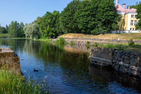 Priozersk, Russia - July 10, 2021: View of the park of the museum-fortress "Korela" in the city of Priozersk in the Leningrad regionのeditorial素材