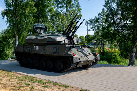 Priozersk, Russia - July 10, 2021: Soviet self-propelled anti-aircraft gun ZSU-23-4 Shilka on the site in front of the Korela Fortress Museum in the city of Priozersk in the Leningrad Regionのeditorial素材