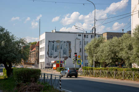 Sortavala, Russia - July 11, 2021: View of Karelskaya street in the center of Sortavala city in the Republic of Karelia in Russiaのeditorial素材