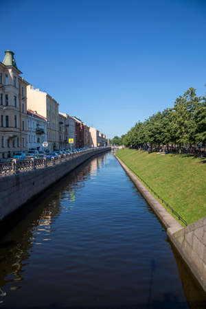 St. Petersburg, Russia - July 12, 2021: view of the Admiralty canal near the city park "New Holland" in St. Petersburgのeditorial素材