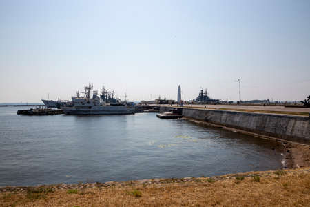St. Petersburg, Russia - July 16, 2021: view of the marina with the Military ships of the Baltic Fleet in Kronstadtのeditorial素材