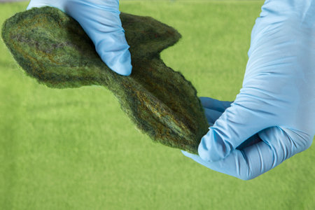 Wet felting wool in the process of creating a productの写真素材