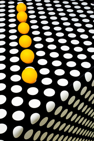 Abstract still life with yellow balls on a black and white backgroundの写真素材