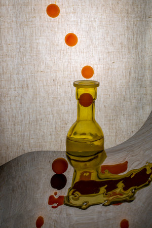 Still life with orange balls and a glass vaseの写真素材