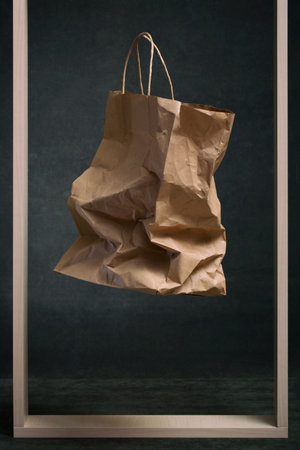 Still life with a paper bag in a frameの写真素材