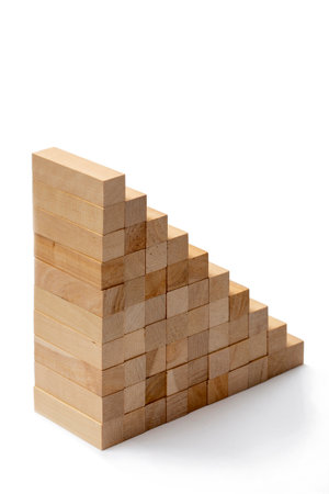 Geometric figure made of wooden bars on a white background
