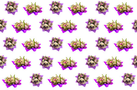 Collage of Beautiful bouquet of flowers on a white backgroundの写真素材