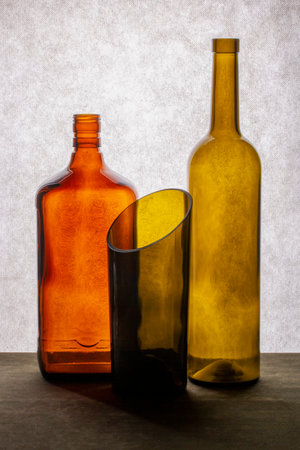Still life with glass objects on a gray backgroundの写真素材