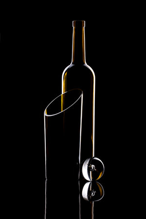 Still life with glass objects on a black backgroundの写真素材