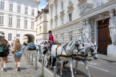 Vienna, Austria - June 13, 2023: Walking cart with horses on Josefsplatz Square in Viennaのeditorial素材