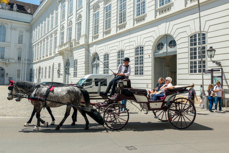 Vienna, Austria - June 13, 2023: Walking cart with horses on Josefsplatz Square in Viennaのeditorial素材