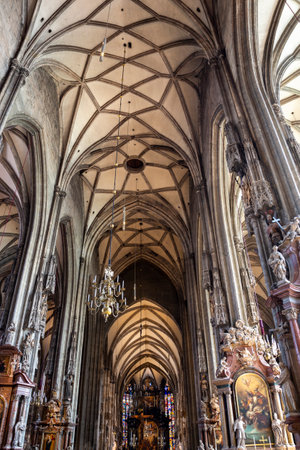 Vienna, Austria - June 13, 2023: Interior of St. Stephen's Cathedral, a medieval Catholic church in the center of Viennaのeditorial素材