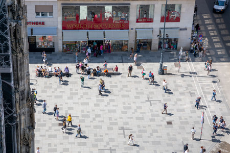 Vienna, Austria - June 13, 2023: View of the square in front of St. Stephen's Cathedral from the observation deckのeditorial素材