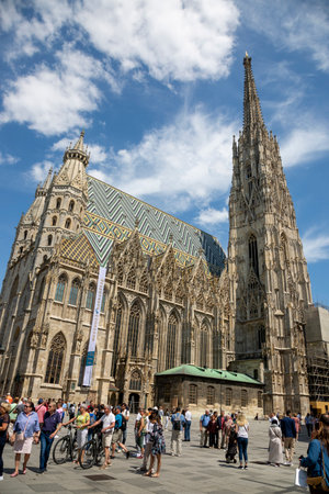 Vienna, Austria - June 13, 2023: Stephen's Cathedral, a medieval Catholic church in the center of Viennaのeditorial素材
