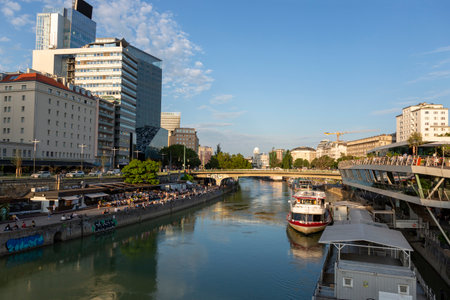 Vienna, Austria - June 13, 2023: Embankment and bridge over the Danube Canal in Viennaのeditorial素材