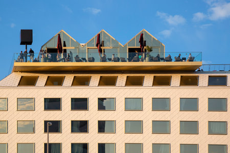 Vienna, Austria - June 13, 2023: View of a cafe on the roof of a multi-storey buildingのeditorial素材
