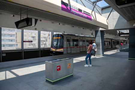 Vienna, Austria - June 14, 2023: View of Aspernstrasse Metro station in Viennaのeditorial素材
