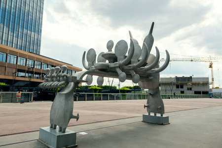 Vienna, Austria - June 14, 2023: Surreal sculpture by the Austrian artist Bruno Gironcoli at the Vienna International Center "Donau City"のeditorial素材