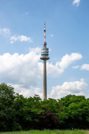 Vienna, Austria - June 14, 2023: The Danube Tower is a popular observation tower and tourist attraction in Viennaのeditorial素材