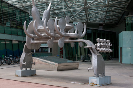 Vienna, Austria - June 14, 2023: Surreal sculpture by the Austrian artist Bruno Gironcoli at the Vienna International Center "Donau City"のeditorial素材