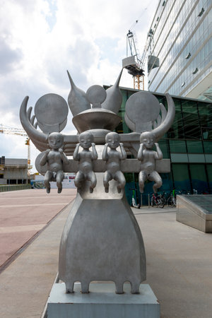 Vienna, Austria - June 14, 2023: Surreal sculpture by the Austrian artist Bruno Gironcoli at the Vienna International Center "Donau City"のeditorial素材