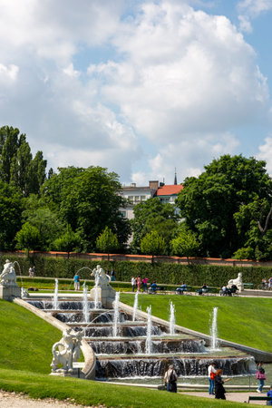 Vienna, Austria-June 15, 2023: Fountains in the Upper Belvedere Garden in Viennaのeditorial素材
