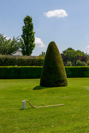 Vienna, Austria - June 15, 2023: Modern installation on the lawn in front of the entrance to the...