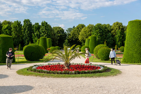 Vienna, Austria - June 15, 2023: Flowerbed on the alley in the Schoenbrunn Palace Parkのeditorial素材