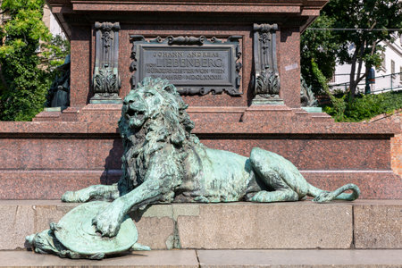 Vienna, Austria - June 16, 2023: A lion at the monument to Johann Andreas von Liebenberg, Mayor of Viennaのeditorial素材