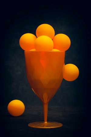 Still life with orange balls in a glassの写真素材