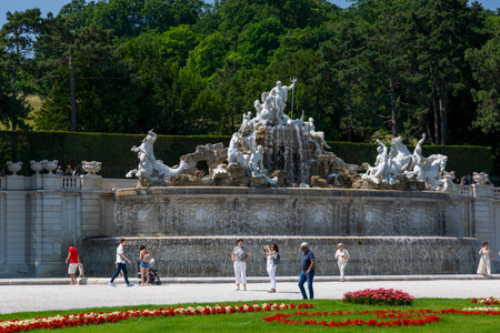 Vienna, Austria - June 18, 2023: Neptune Fountain in the Schoenbrunn Palace Parkのeditorial素材