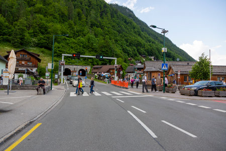 Hallstatt, Austria - June 17, 2023: A view of the street life of Hallstattのeditorial素材