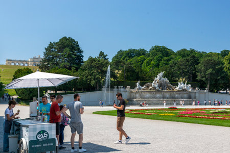 Vienna, Austria - June 18, 2023: Neptune Fountain in the Schoenbrunn Palace Parkのeditorial素材