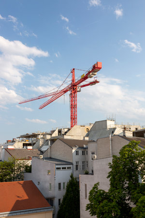 A crane at a construction site in Viennaの写真素材