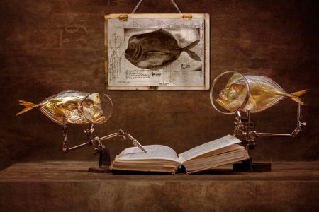 Still life with moonfish and an open book Reading