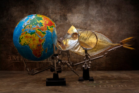 Still life with moon fish and globe